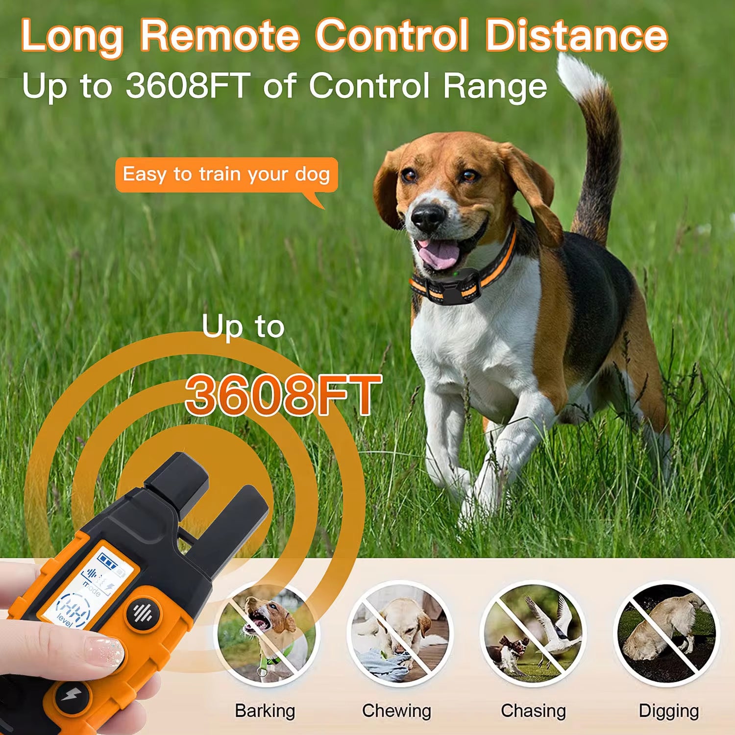 3300Ft Waterproof Electric Dog Training Collar with Remote Control for Pets Weighing 5-120lbs - Features Shock and Vibration Modes